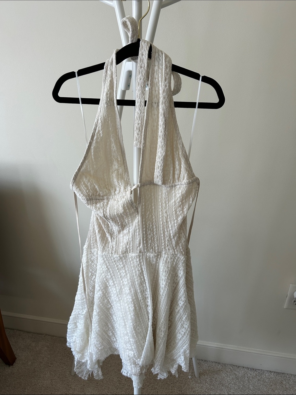 Urban Outfitters Cream Textured Halter Mini Dress
